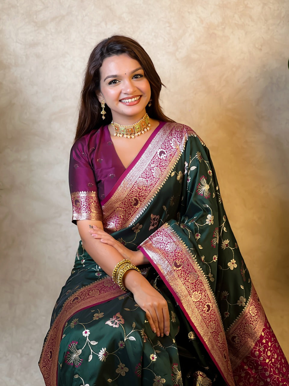 Premium Banarasi Soft Silk Saree – Meenakari Jaal