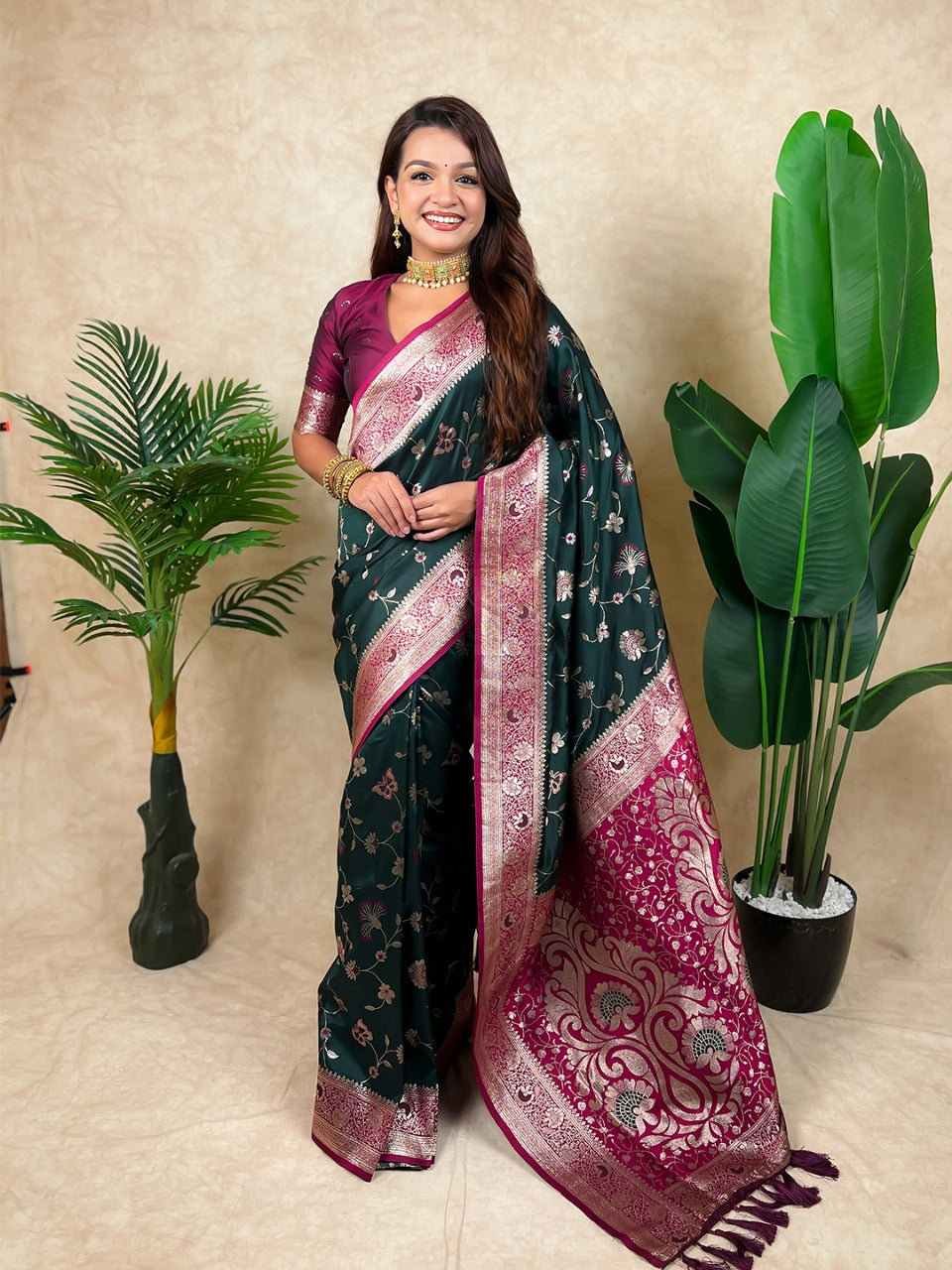 Premium Banarasi Soft Silk Saree – Meenakari Jaal