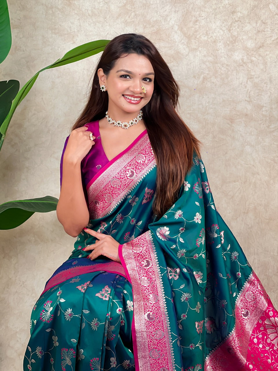 Premium Banarasi Soft Silk Saree – Meenakari Jaal