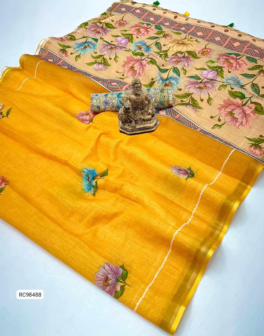 Heavy Gold Linen Blooming Saree