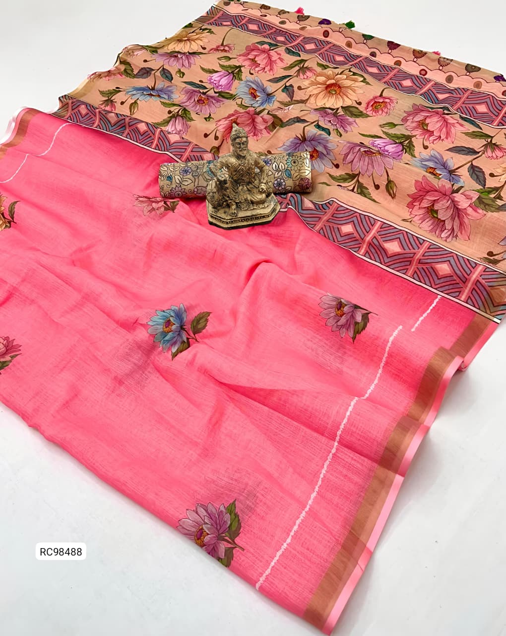 Heavy Gold Linen Blooming Saree