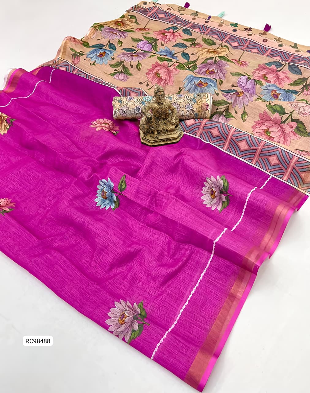 Heavy Gold Linen Blooming Saree