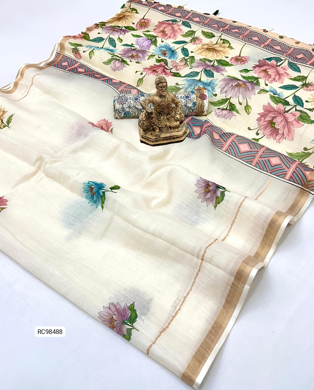 Heavy Gold Linen Blooming Saree