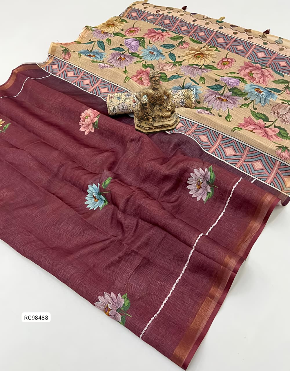 Heavy Gold Linen Blooming Saree