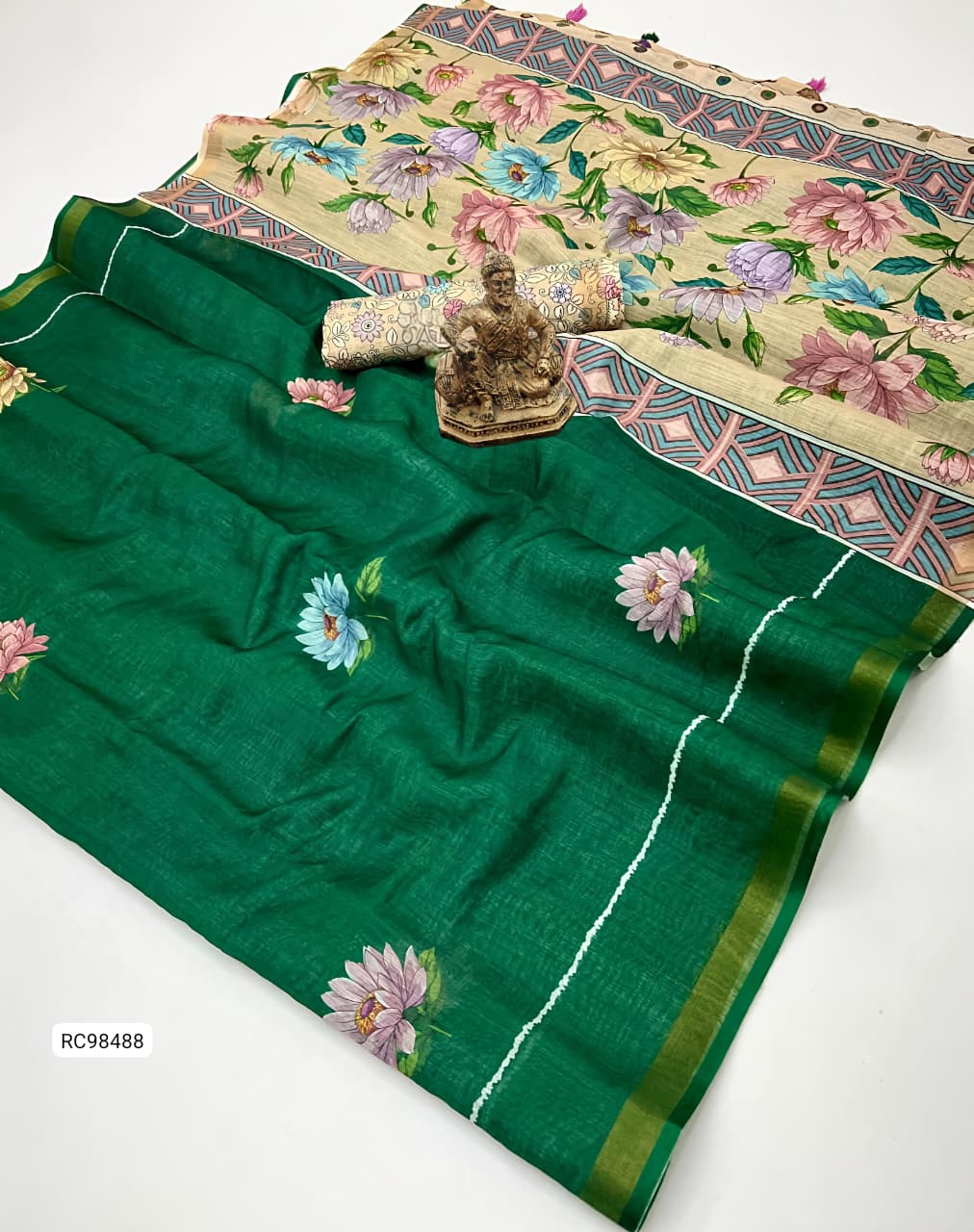 Heavy Gold Linen Blooming Saree
