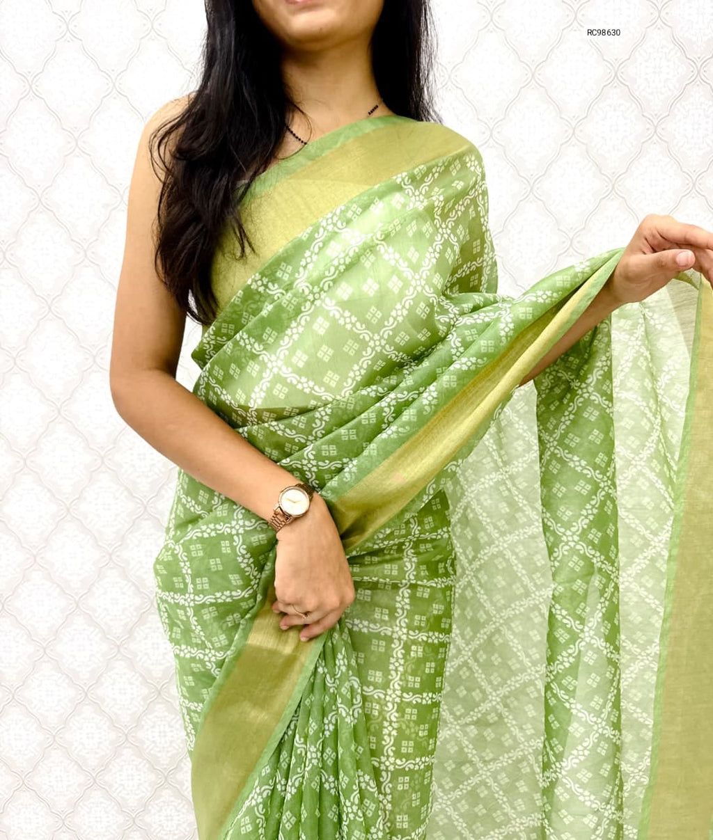 Premium Cotton Satin Bandhej Saree