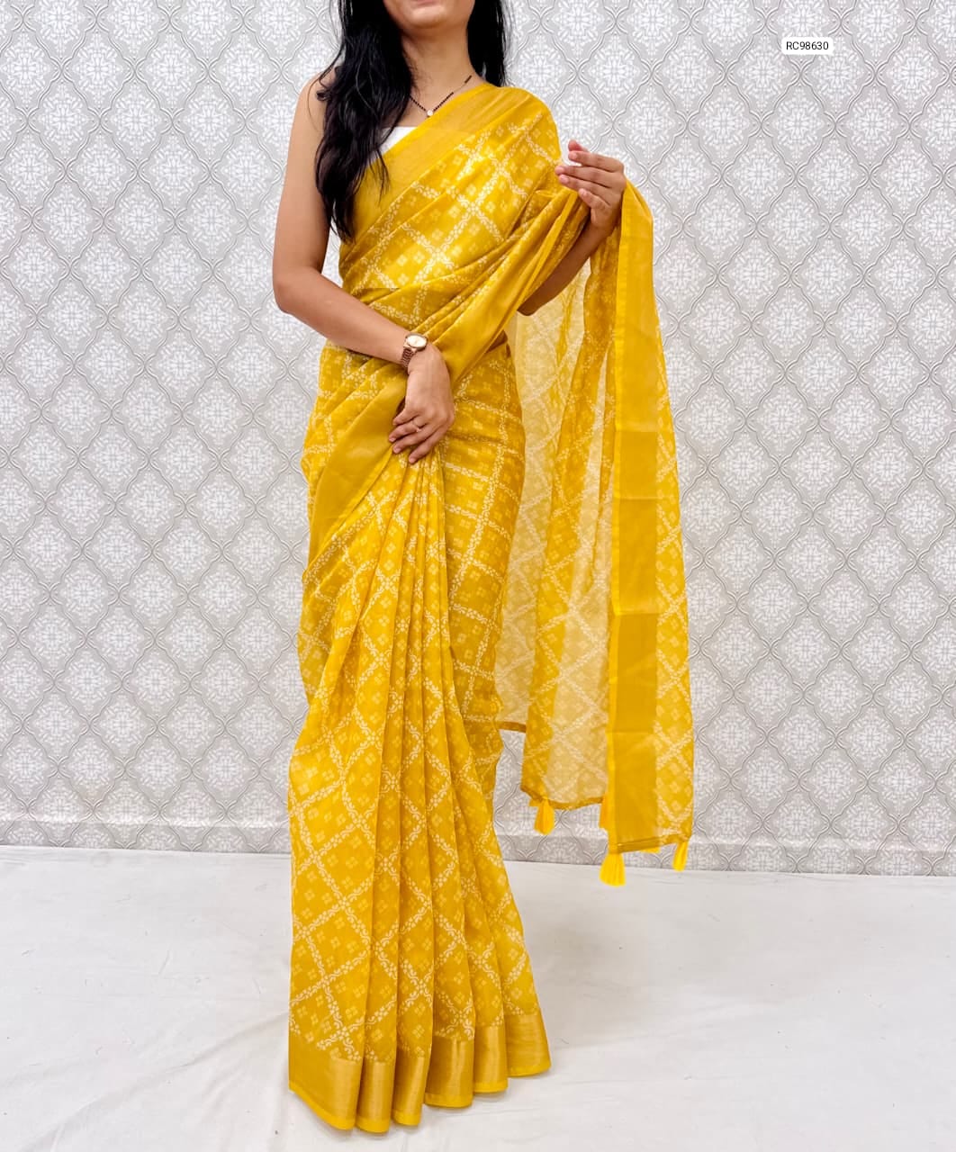Premium Cotton Satin Bandhej Saree