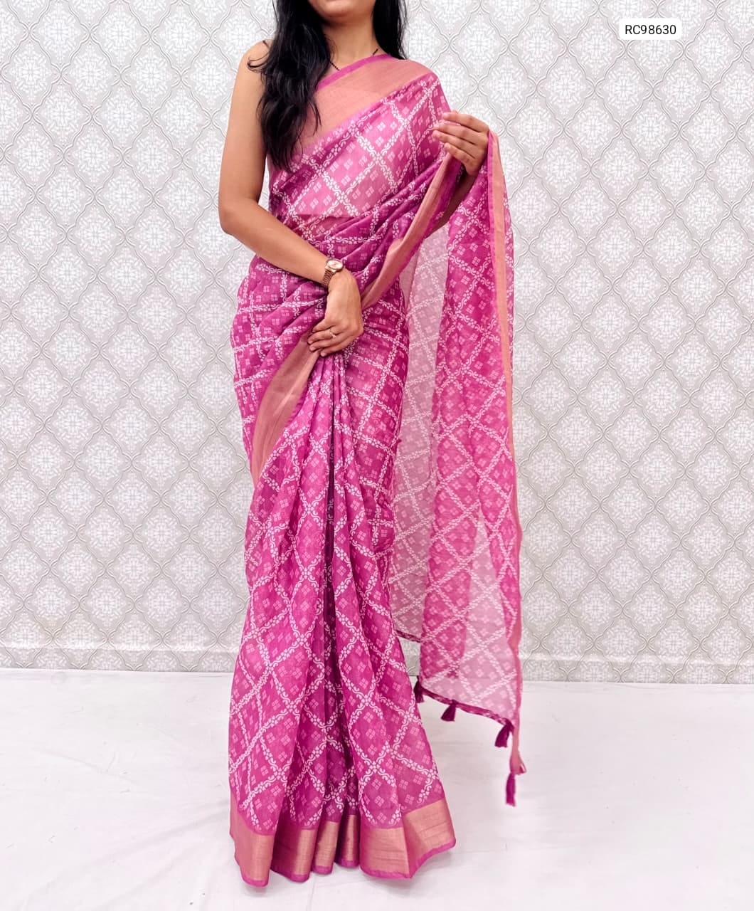 Premium Cotton Satin Bandhej Saree