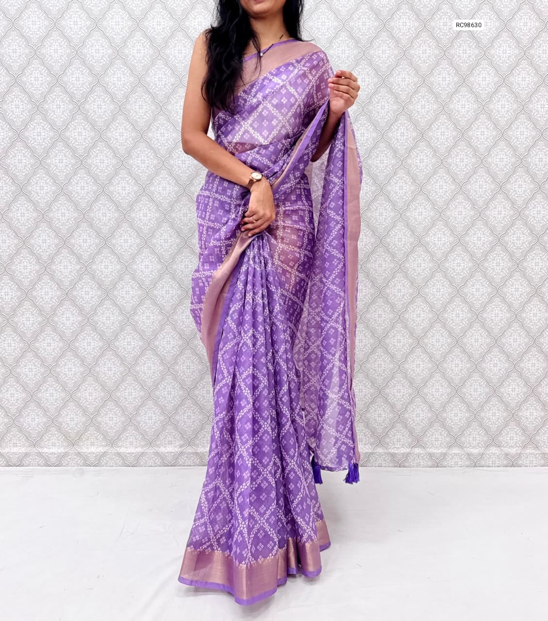 Premium Cotton Satin Bandhej Saree