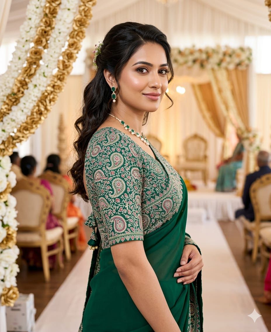Original Semi Gajji Ajrakh Silk Saree