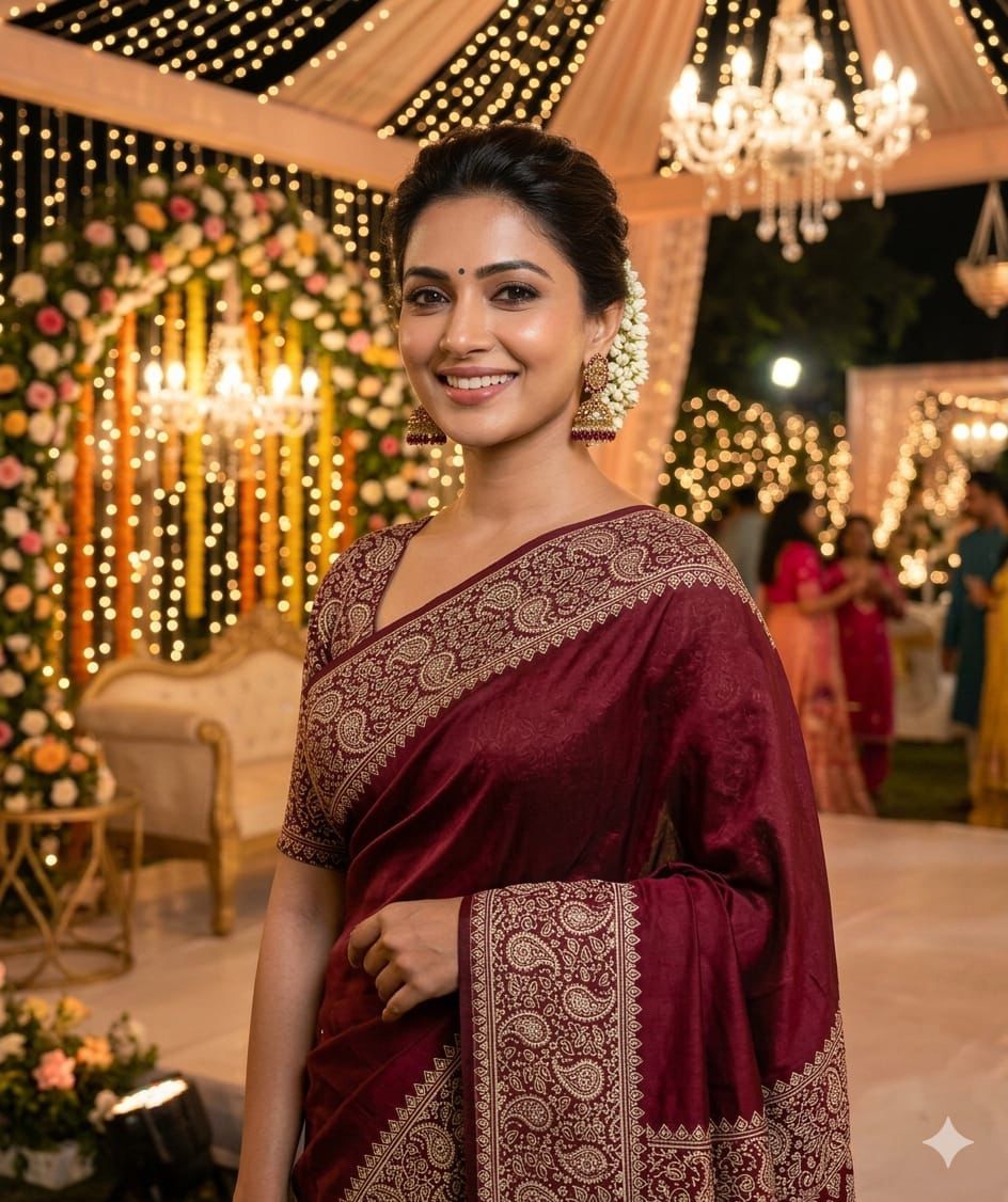Original Semi Gajji Ajrakh Silk Saree