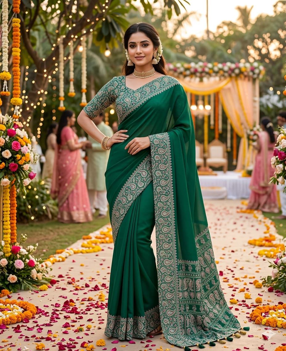 Original Semi Gajji Ajrakh Silk Saree