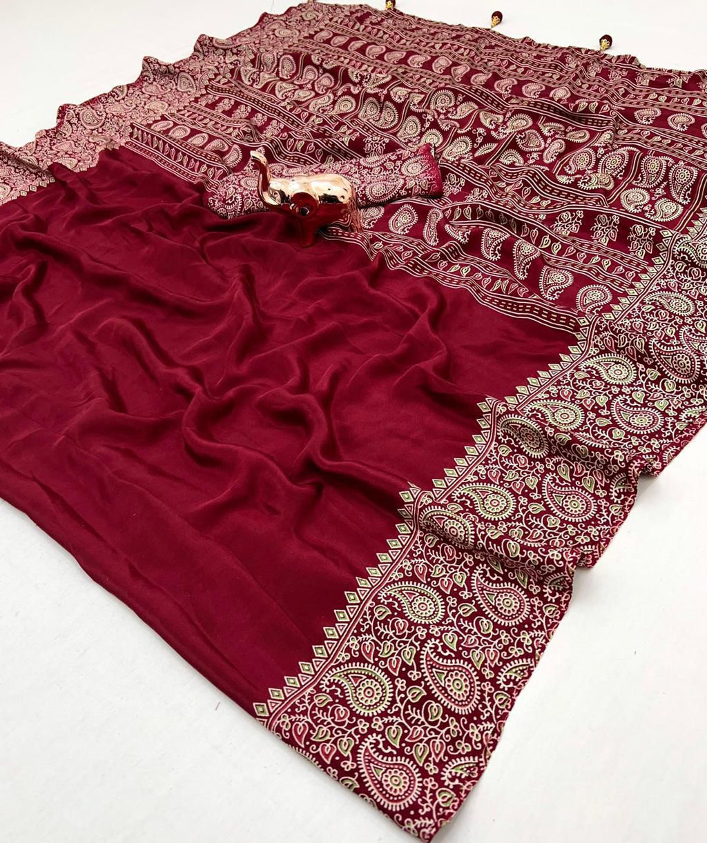 Original Semi Gajji Ajrakh Silk Saree