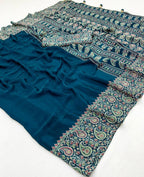 Original Semi Gajji Ajrakh Silk Saree