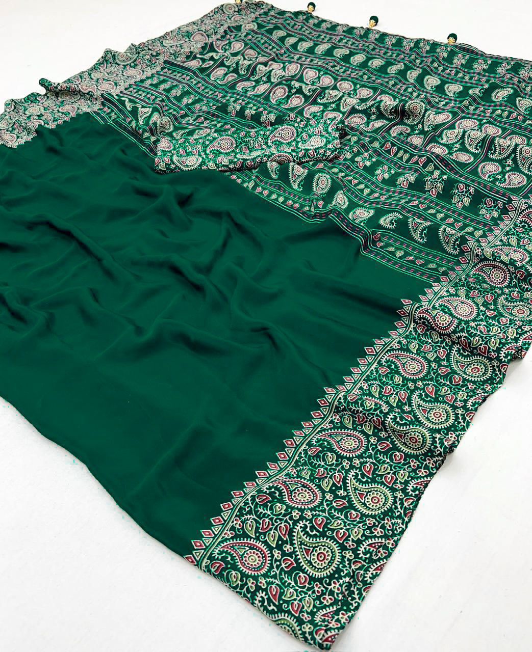 Original Semi Gajji Ajrakh Silk Saree