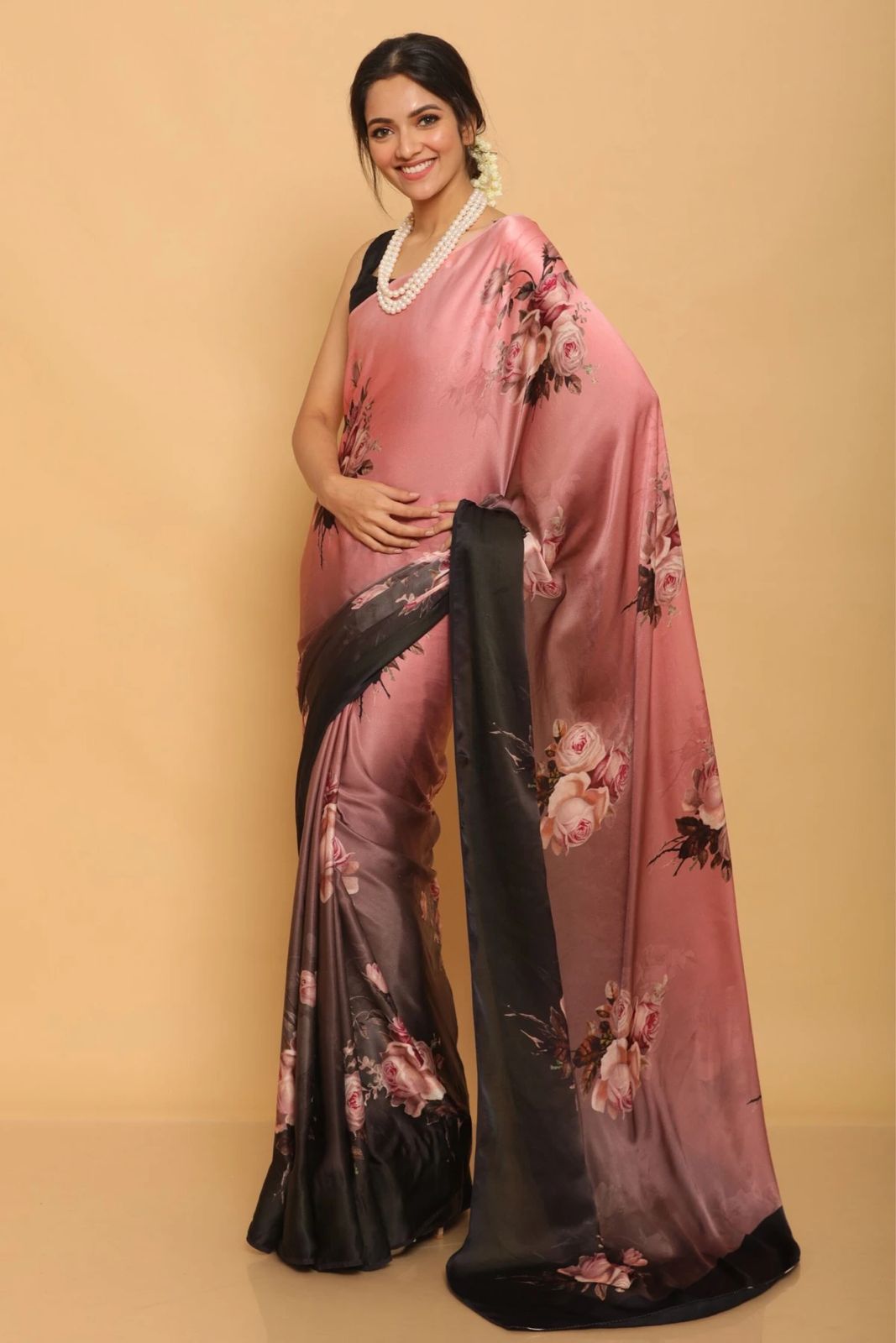 Floral Heavy Satin Sarees