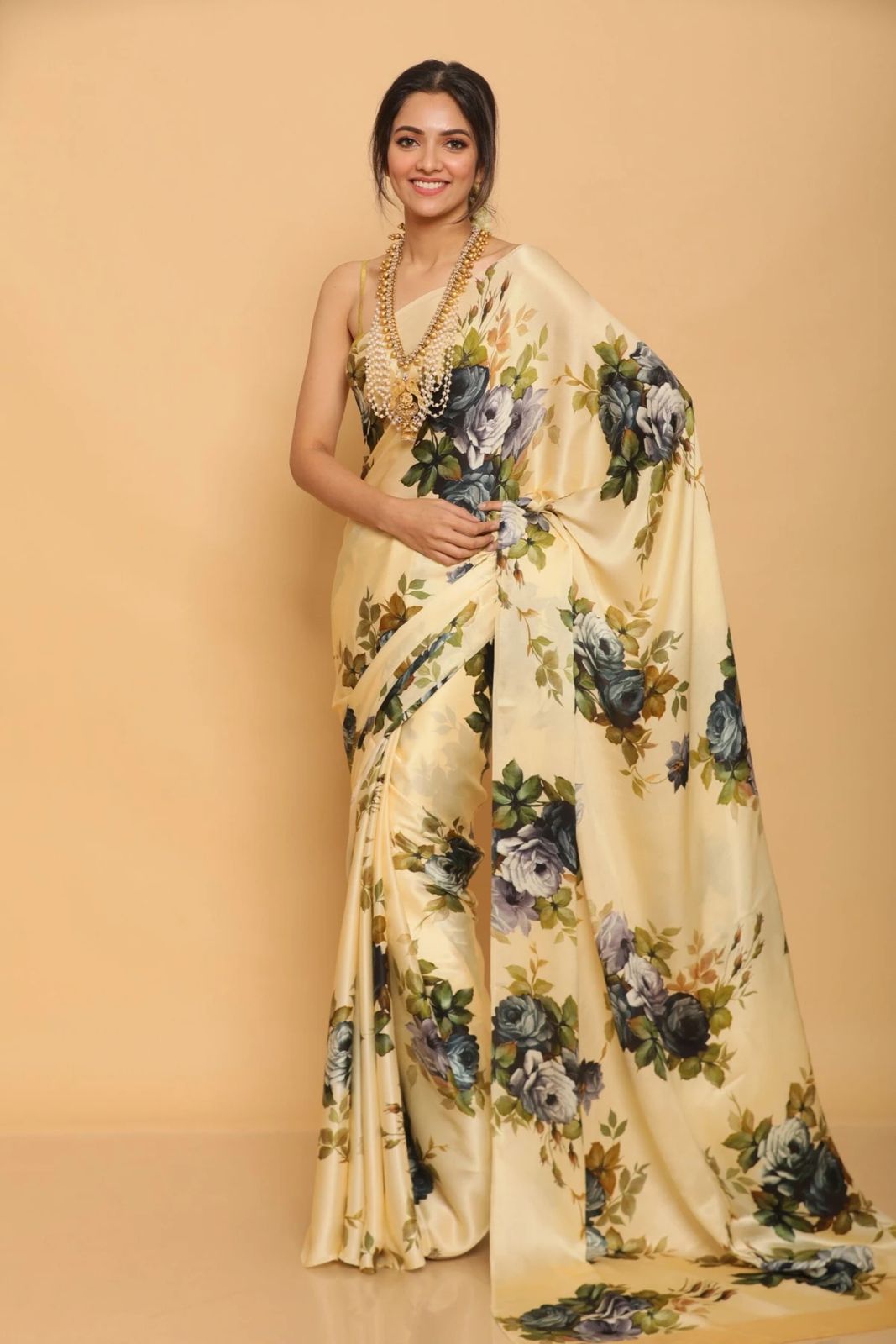 Floral Heavy Satin Sarees