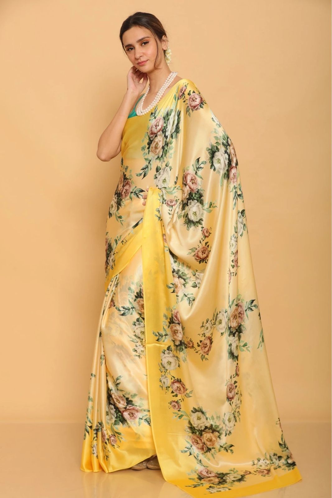 Floral Heavy Satin Sarees