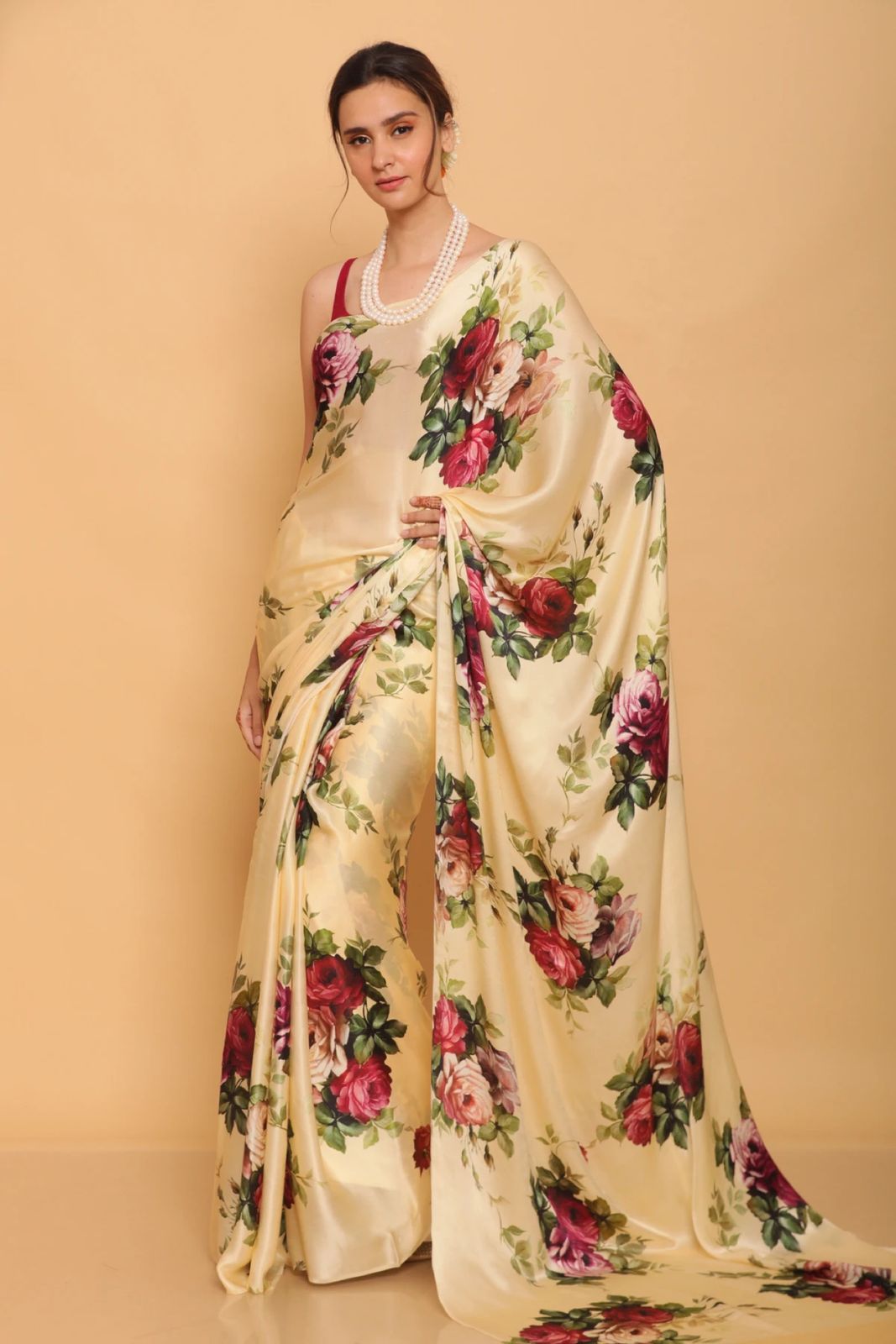 Floral Heavy Satin Sarees