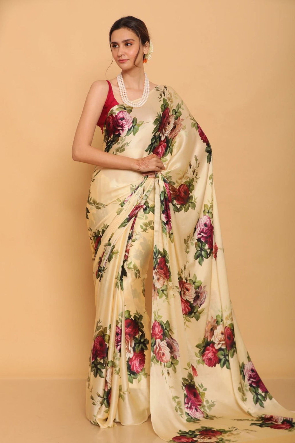 Floral Heavy Satin Sarees