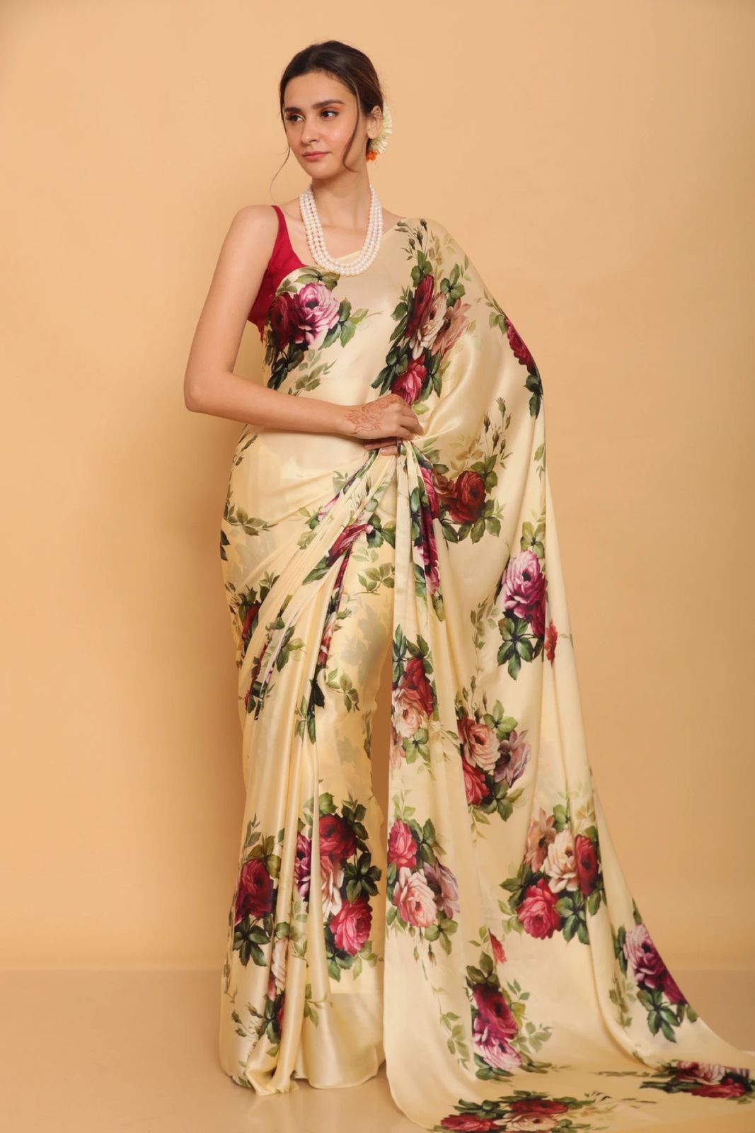 Floral Heavy Satin Sarees
