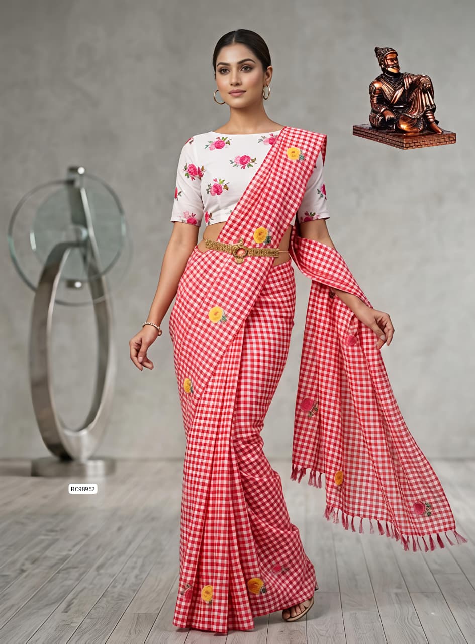 Heavy Linen Chex Blooming Saree
