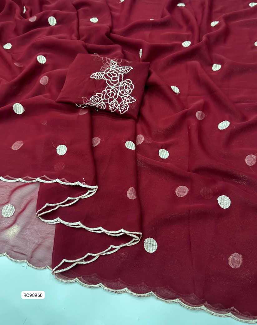 Pure Georgette Embroidered Saree