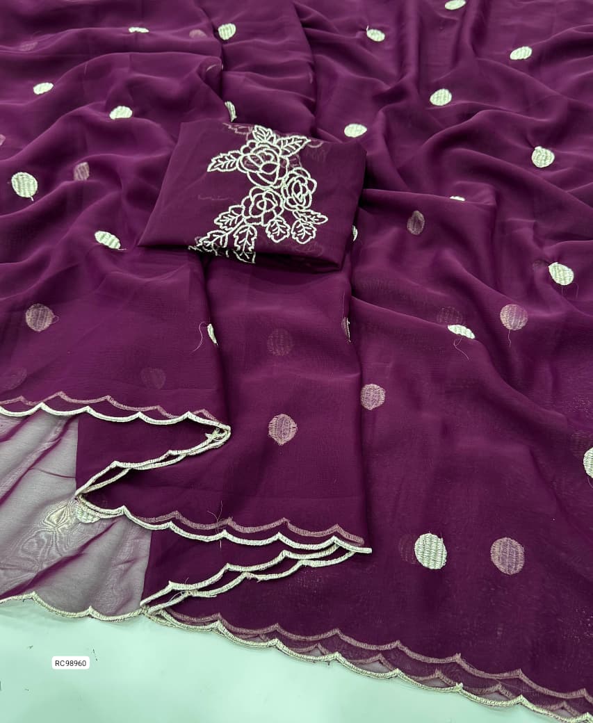 Pure Georgette Embroidered Saree