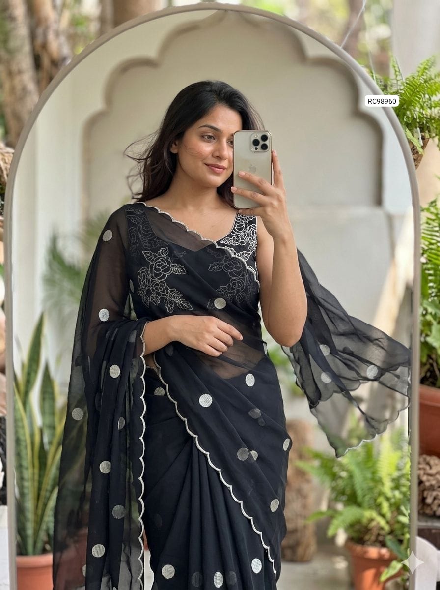 Pure Georgette Embroidered Saree