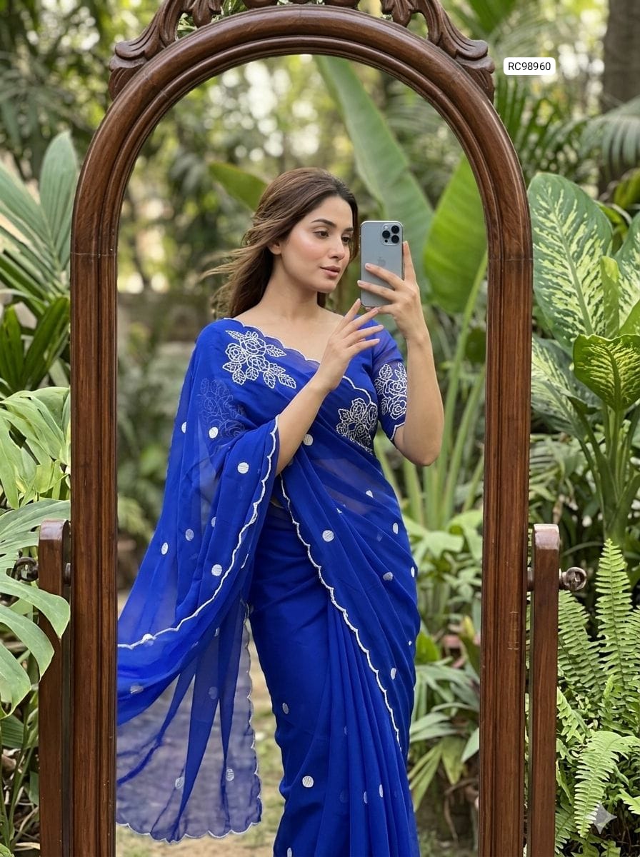 Pure Georgette Embroidered Saree