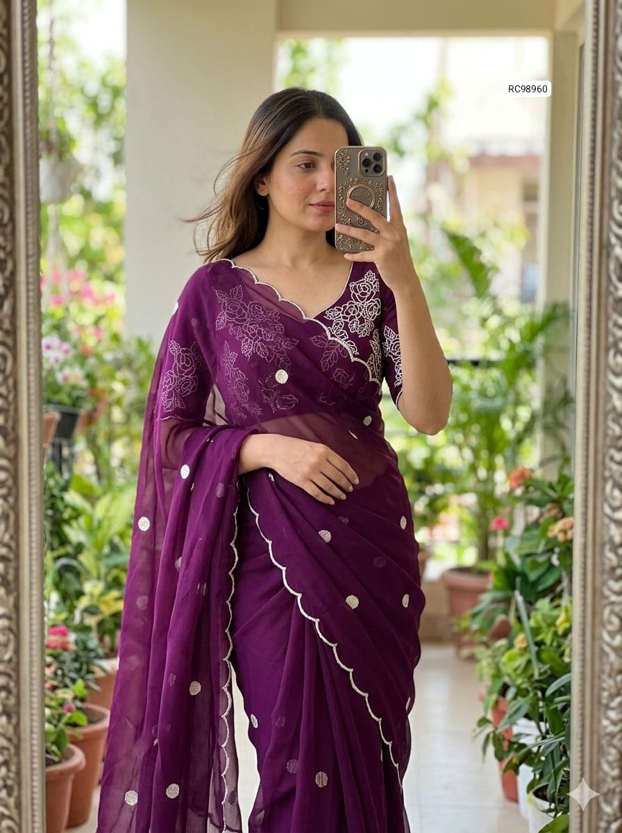 Pure Georgette Embroidered Saree