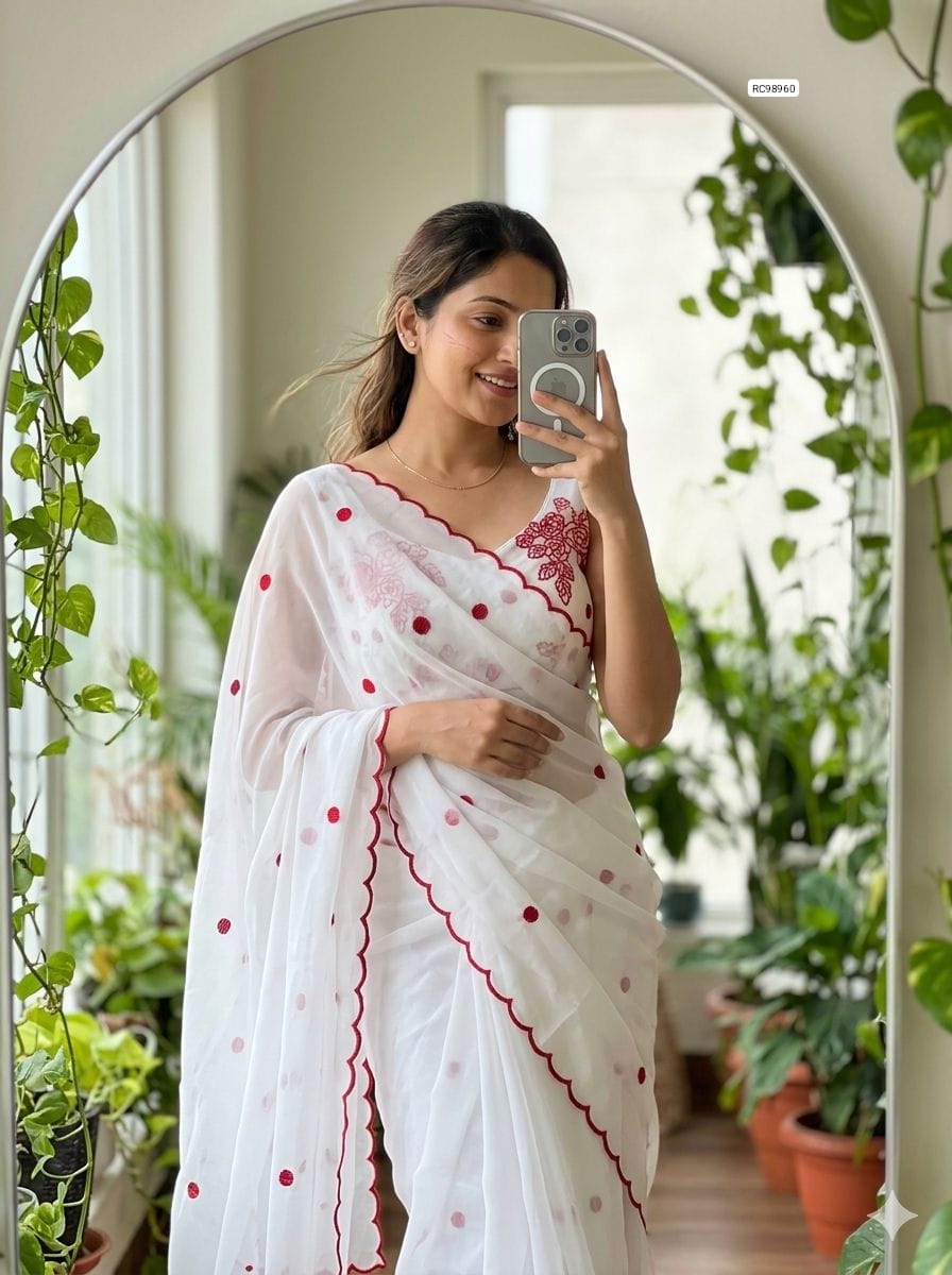 Pure Georgette Embroidered Saree