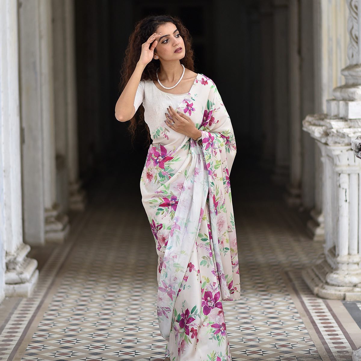 Floral Japan Satin Saree