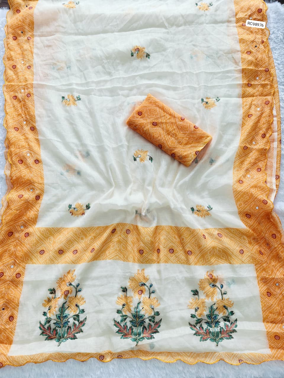 Heavy Linen Bandhani Floral Saree