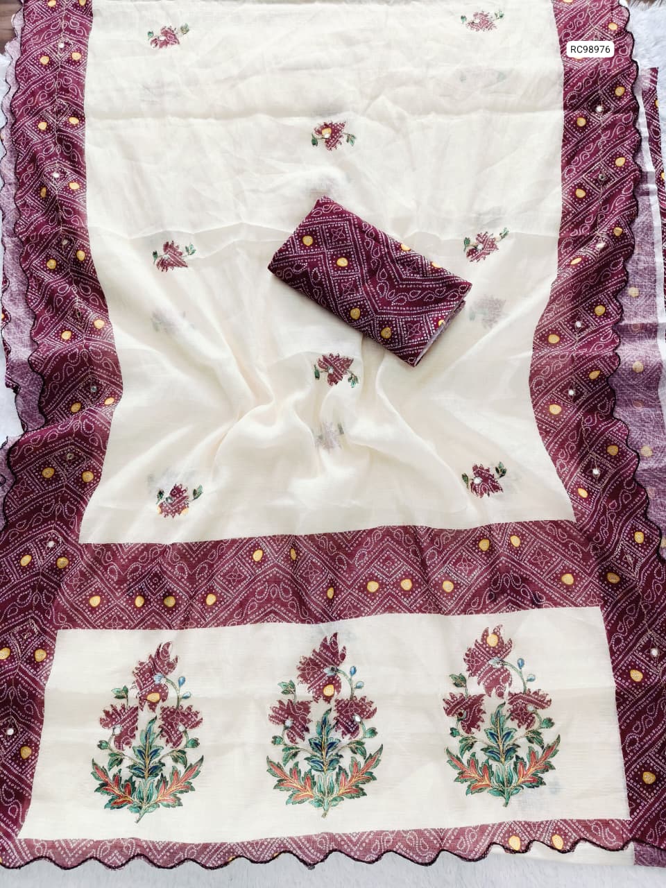 Heavy Linen Bandhani Floral Saree