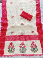 Heavy Linen Bandhani Floral Saree