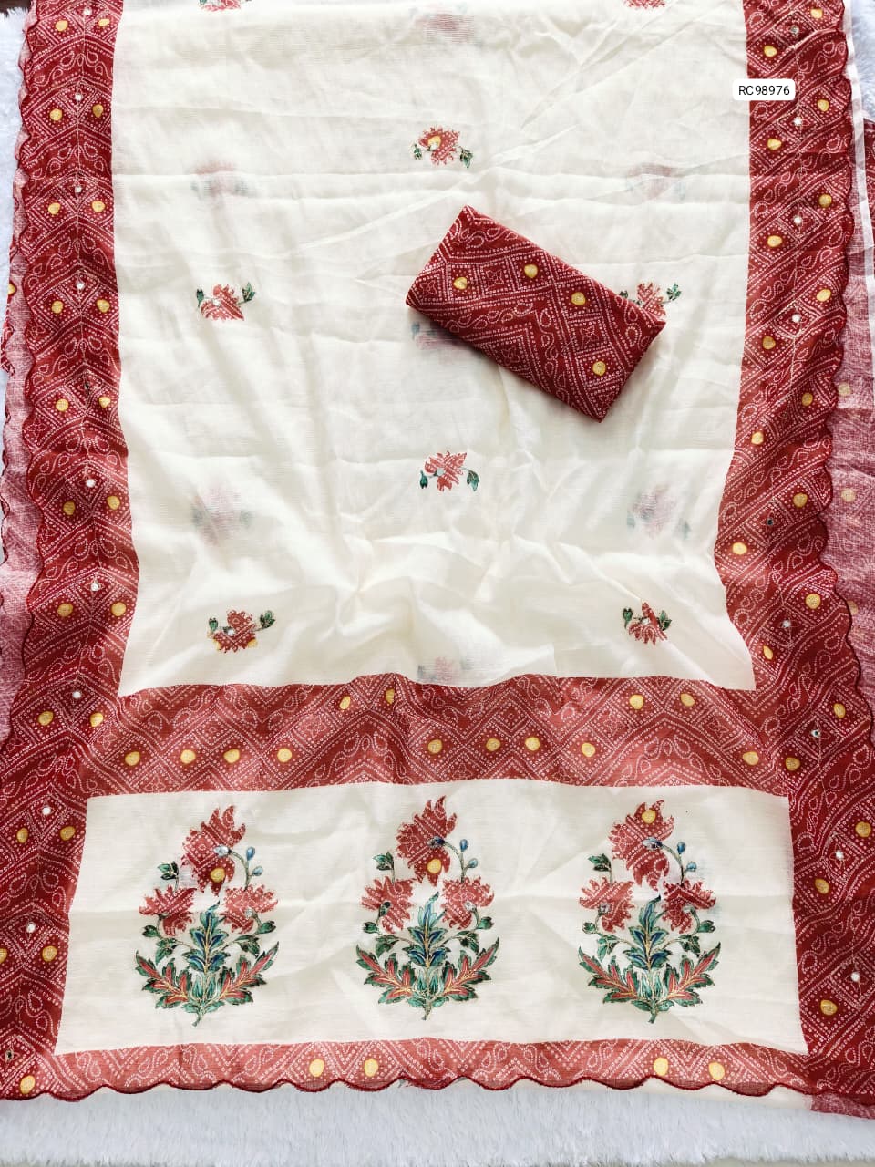 Heavy Linen Bandhani Floral Saree
