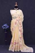 Light Yellow floral embroidered with lace border from Raniya's Creations