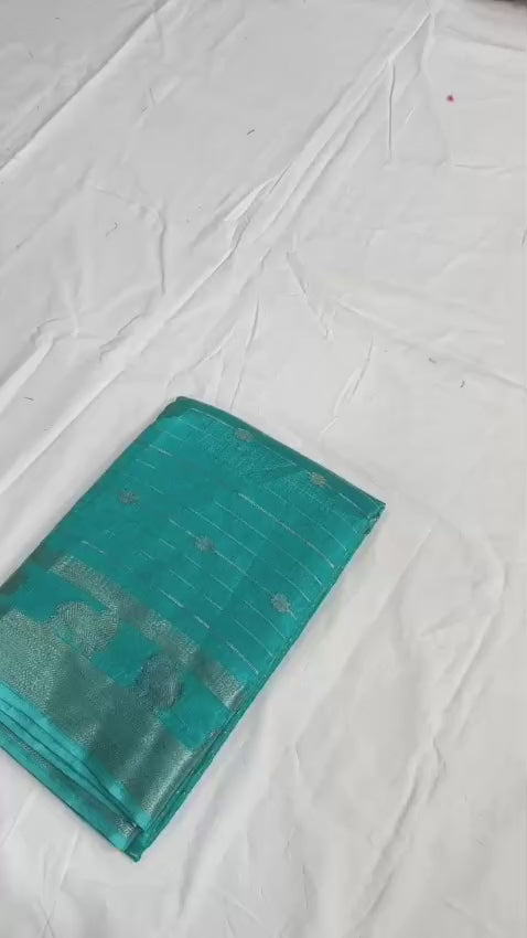 🌿 Premium Fox Georgette Saree – Kalamkari Border, Copper Zari Weaving & Designer Butti Blouse 🌿