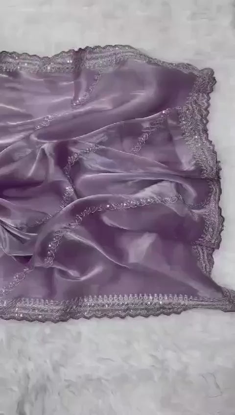 Pure Soft Zimmy Choo Silk Saree with C-Pallu Embroidery, Zari Work & Cutwork Border