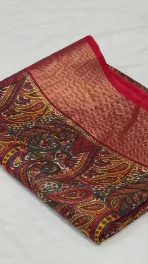 Dola Silk Saree with Kashmiri Print & Zari Border – Elegant New Arrival