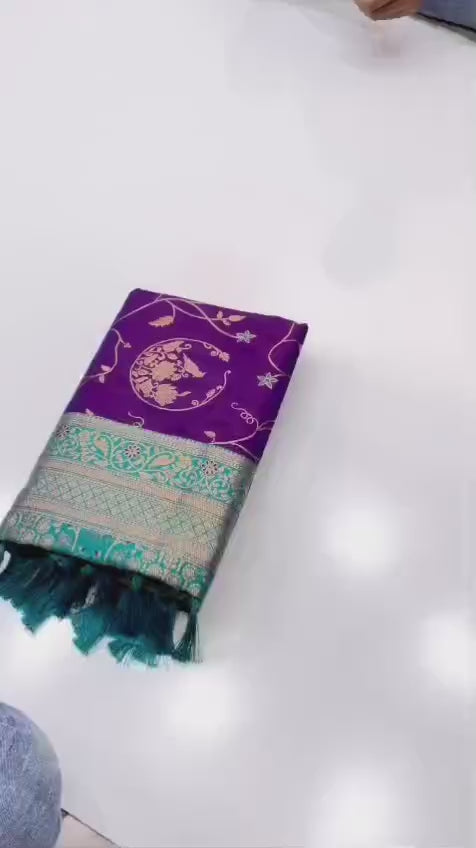 Soft Banarasi Silk Saree – Meenakari Jaal with Gold Zari Border & Rich Pallu