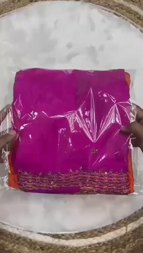 Soft Hand-Dyed Chinnon Fancy Saree with Heavy Sequin & Jari Embroidery – Glamorous Elegance for Boutique Displays & Wedding Gifting