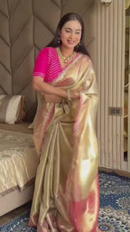 Soft Tissue Silk Saree with Kaju Katli Design, Rich Pallu & Brocade Blouse – Glamorous Elegance for Premium Buyers & Festive Bulk Orders