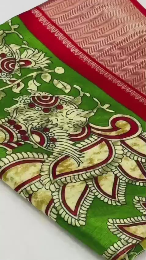 Beautiful Dola silk sarees KALAMKARI print along with zari border