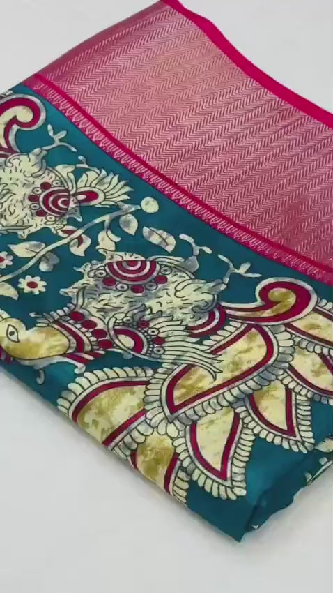 Beautiful Dola silk sarees KALAMKARI print along with zari border