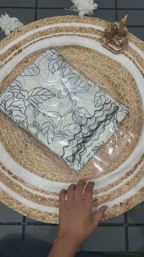 Heavy Marshmallow Georgette Saree – Leaf Digital Print with Brasso Effect.