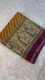 Mangalagiri Silk Saree with Kalamkari Pallu & Weaving Border – Artistic Ethnic Elegance for Boutique Displays