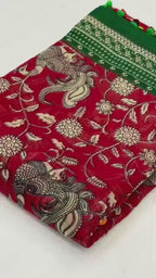 Mul Mul Cotton Ikkat Print Saree with Pom Pom border