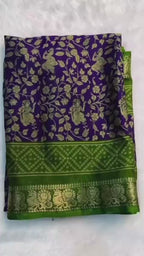 Soft Black Dola Silk Saree with Pen Kalamkari Design & Contrast Zari Woven Hamsa Borders – Artistic Luxury for Ethnic Styling